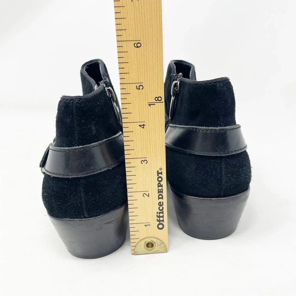 Sam Edelman Black Suede Harness Ankle Boots Size 8 Block Heel Zip Booties